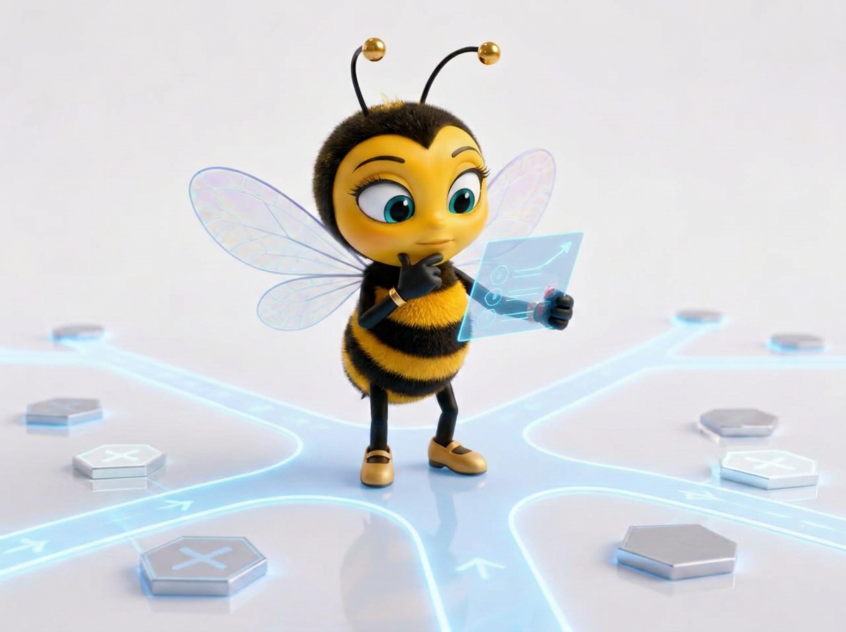 La mascotte BeeStrat analyse plusieurs chemins déjà empruntés pour trouver ce qui bloque